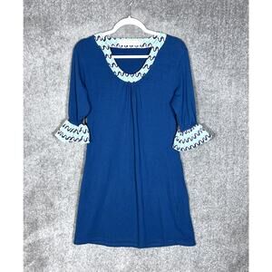 Vintage Tracy Negoshian‎ Dress Womens Size LG Turquoise Blue Ruffle Cuff Stretch